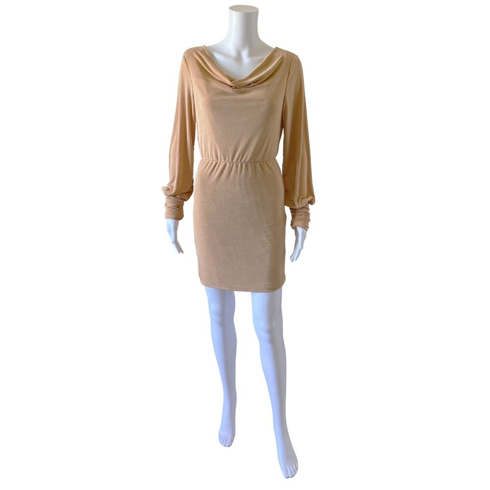 Forever 21 Gold Cowl Neck Balloon Sleeve Blouson Mini Dress NWT Size Medium